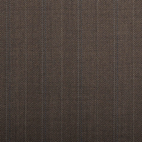 Brown/Fawn Herringbone With Blue Double Stripe Quartz Super 100's Suiting