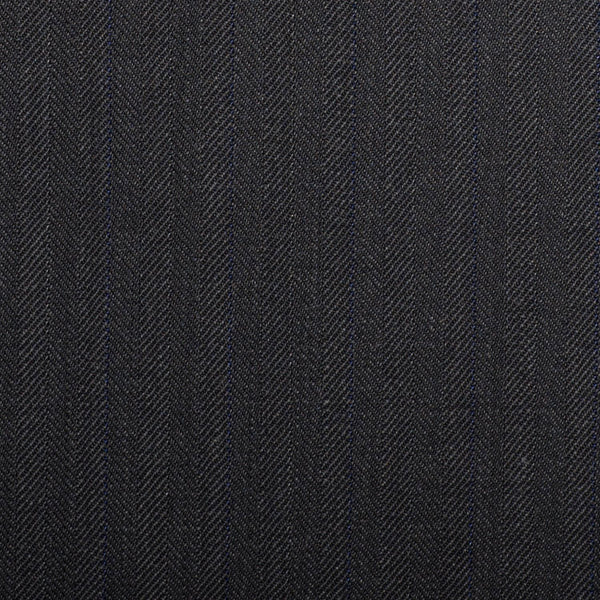 Dark Grey Herringbone With Blue Stripe Quartz Super 100's Suiting