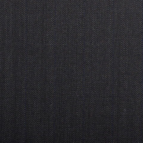 Dark Grey Herringbone With Blue Stripe Quartz Super 100's Suiting