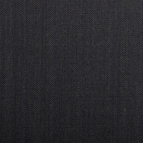 Dark Grey Herringbone With Blue Stripe Quartz Super 100's Suiting
