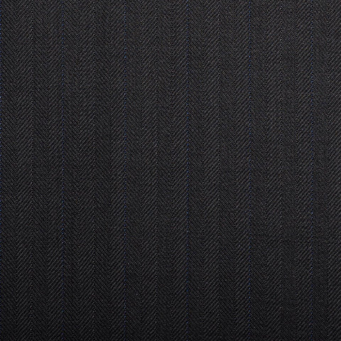 Black Herringbone With Blue Stripe Quartz Super 100's Suiting
