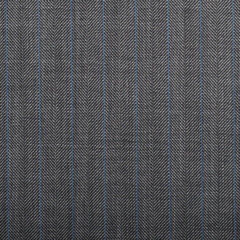 Medium Grey Herringbone With Blue Stripe Quartz Super 100's Suiting