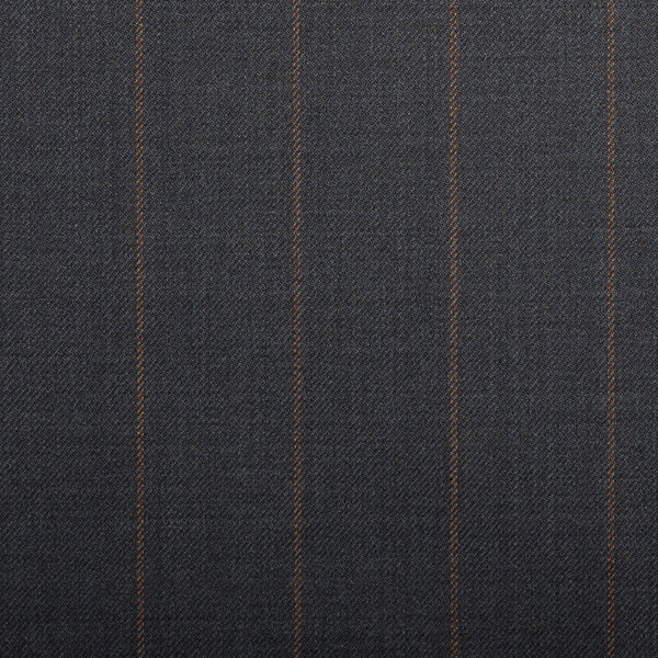 Medium Grey With Double Tangerine Pindot Stripe Crystal Super 130's Suiting