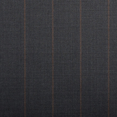 Medium Grey With Double Tangerine Pindot Stripe Crystal Super 130's Suiting