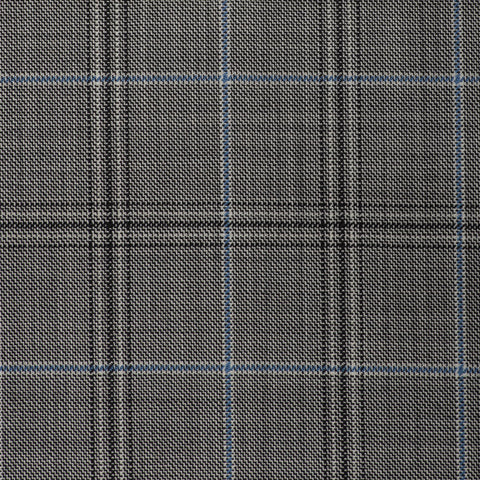 Black and White With Blue Overcheck Onyx Super 100's Luxury Jacketing And Suiting's