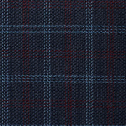 Navy With Aqua And Red Overcheck Onyx Super 100's Luxury Jacketing And Suiting's