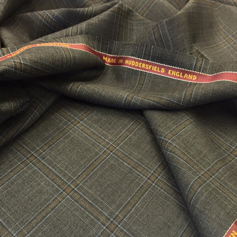 Dark Grey With Rust And Blue Check Onyx Super 100's Luxury Jacketing And Suiting's