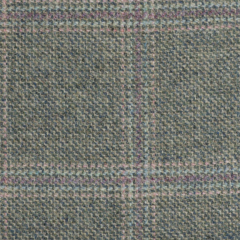 Green With Pink And Peach Check Moonstone Tweed All Wool
