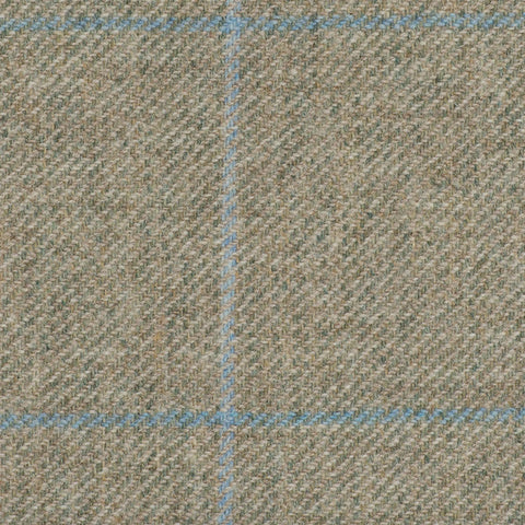 Light Green With Blue And Aqua Check Moonstone Tweed All Wool