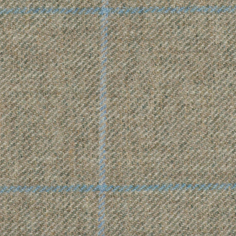 Light Green With Blue And Aqua Check Moonstone Tweed All Wool