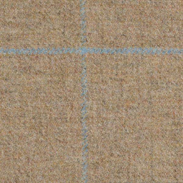 Light Brown With Blue And Aqua Check Moonstone Tweed All Wool