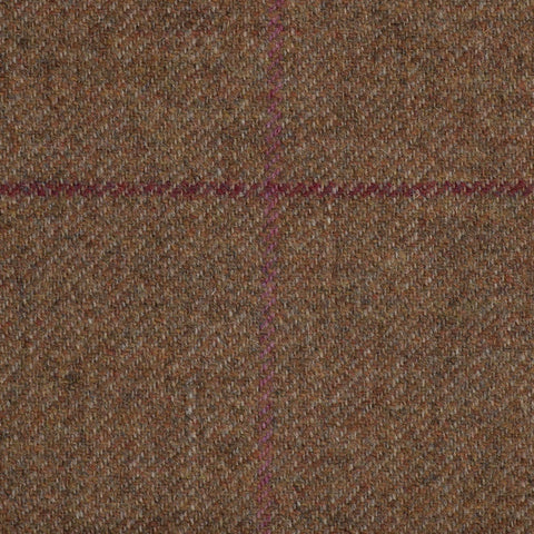 Medium Brown With Maroon And Pink Check Moonstone Tweed All Wool