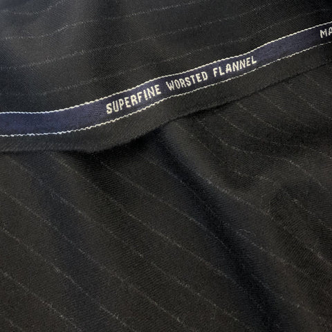 Black Chalk Stripe Flannel Suiting Jacketing