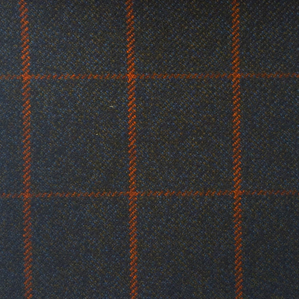 Navy And Brown With Orange Check Country Tweed Jacketing
