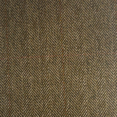 Light Green And Brown Herringbone With Maroon, Gold And Blue Check Country Tweed Jacketing