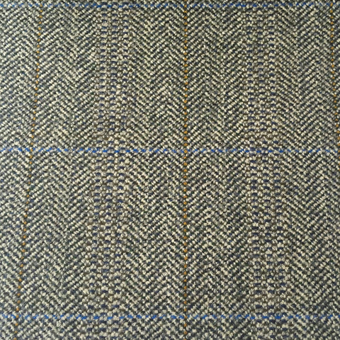 Light Grey Herringbone With Blue And Gold Check Country Tweed Jacketing