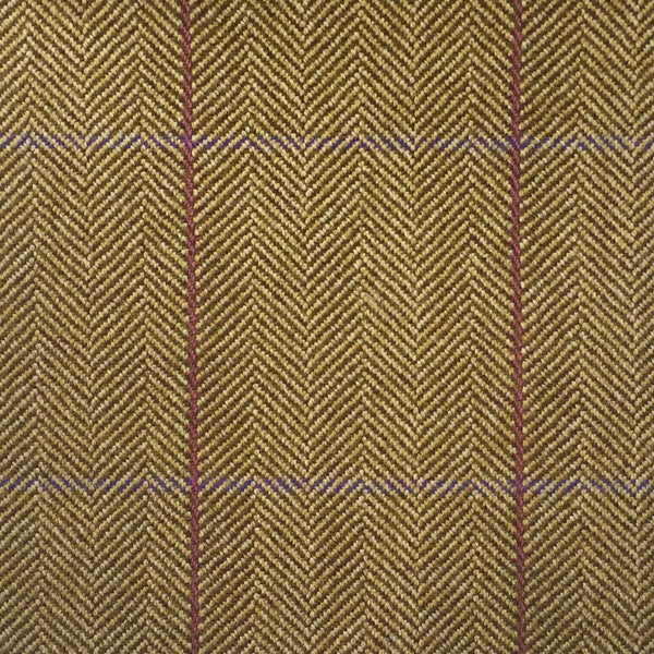 Golden Brown Herringbone With Lilac And Magenta Check Country Tweed Jacketing