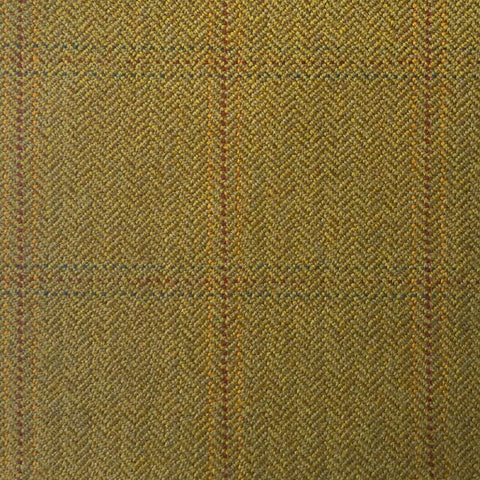 Light Green And Brown Herringbone With Maroon, Gold And Blue Check Country Tweed Jacketing