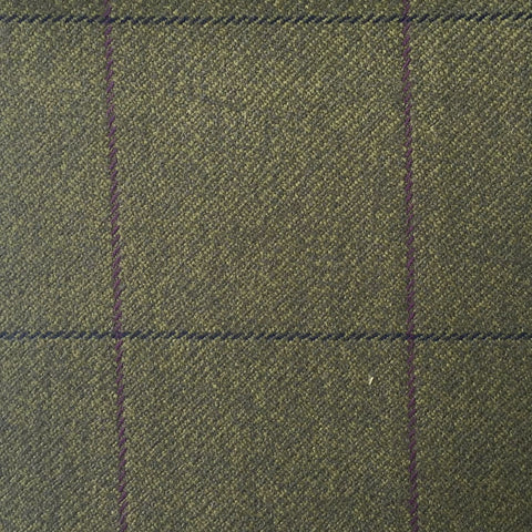 Mucky Green With Purple And Navy Check Country Tweed Jacketing