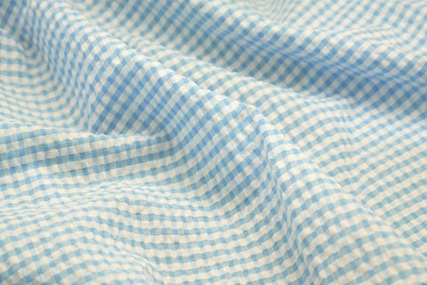 Light Blue & White Check Seersucker Fabric