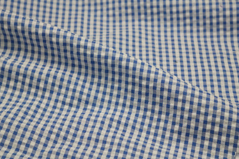 Dark Blue & White Check Seersucker Fabric