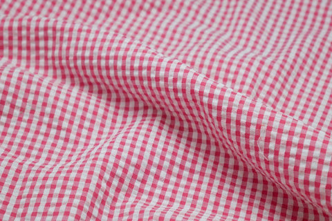 Pink & White Check Seersucker Fabric