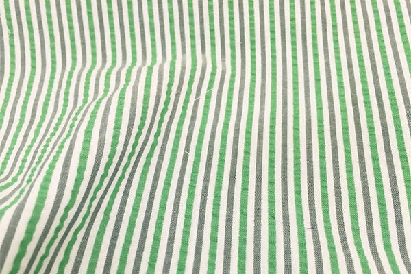 Green, Black & White Stripe Seersucker Fabric
