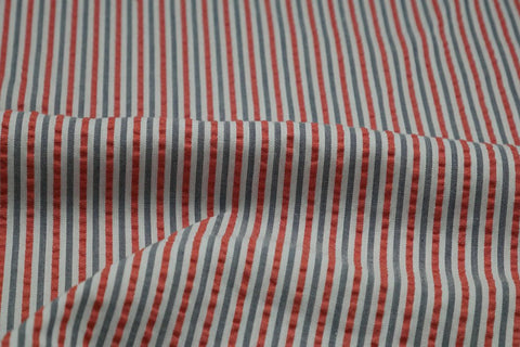 Red, Black & White Stripe Seersucker Fabric
