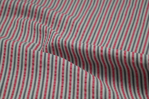 Pink, Black & White Stripe Seersucker Fabric