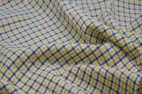 Yellow, Black & White Checked Seersucker Fabric