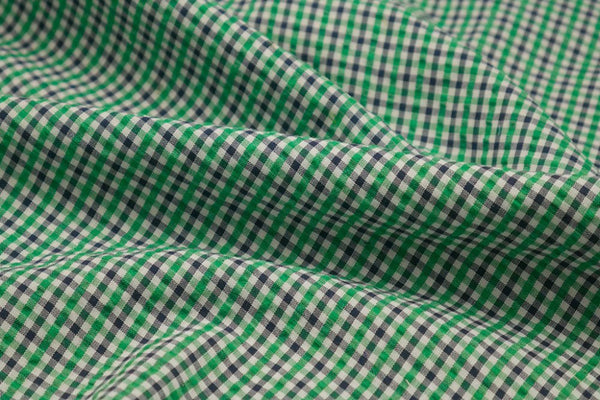 Green, Black & White Checked Seersucker Fabric