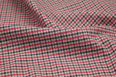 Red, Black & White Checked Seersucker Fabric