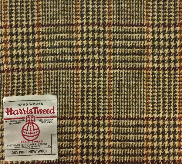 Light Fawn Prince of Wales With Rust And Maroon Check Harris Tweed