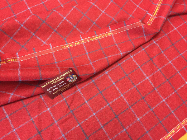 Red with Navy and baby blue over check 100% Pure New Lambswool Jacketing