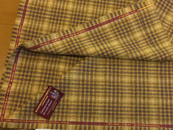 Mustardy / golden sandy with Purple check 100% Pure New Lambswool Jacketing