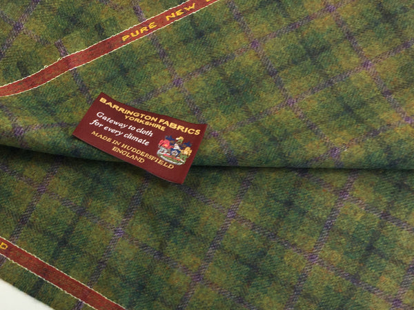 Green with Purple Check 100% Pure New Lambswool Jacketing