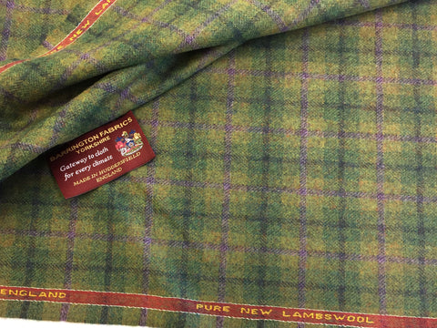 Green with Purple Check 100% Pure New Lambswool Jacketing